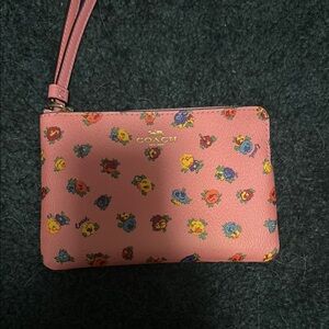 Coach Pink and Yellow Cartoon Pattern Wristlet